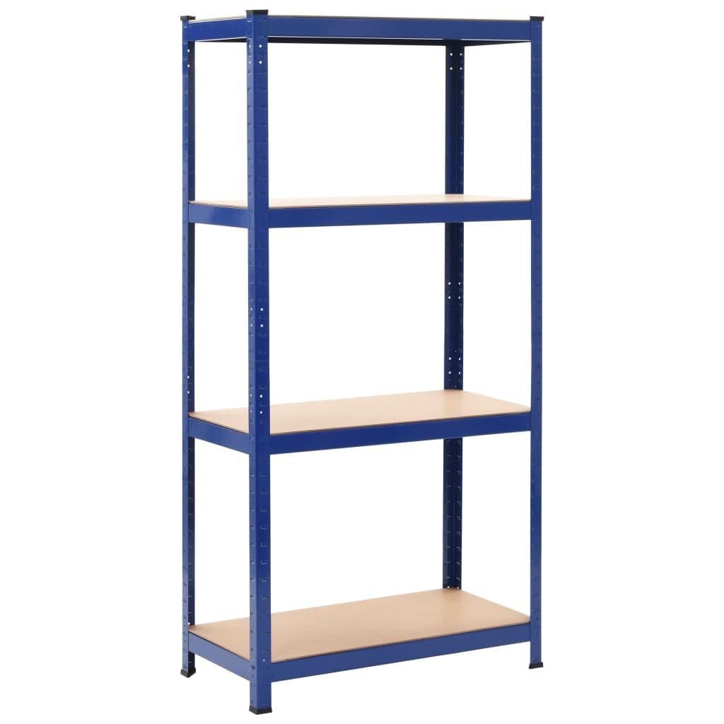 Vidaxl 4-Layer Storage Shelf, Heavy-Duty Blue Steel And Engineered Wood, Adjustable Height Shelves, Boltless Design, High Load Capacity, Versatile Use For Residential And Commercial Storage