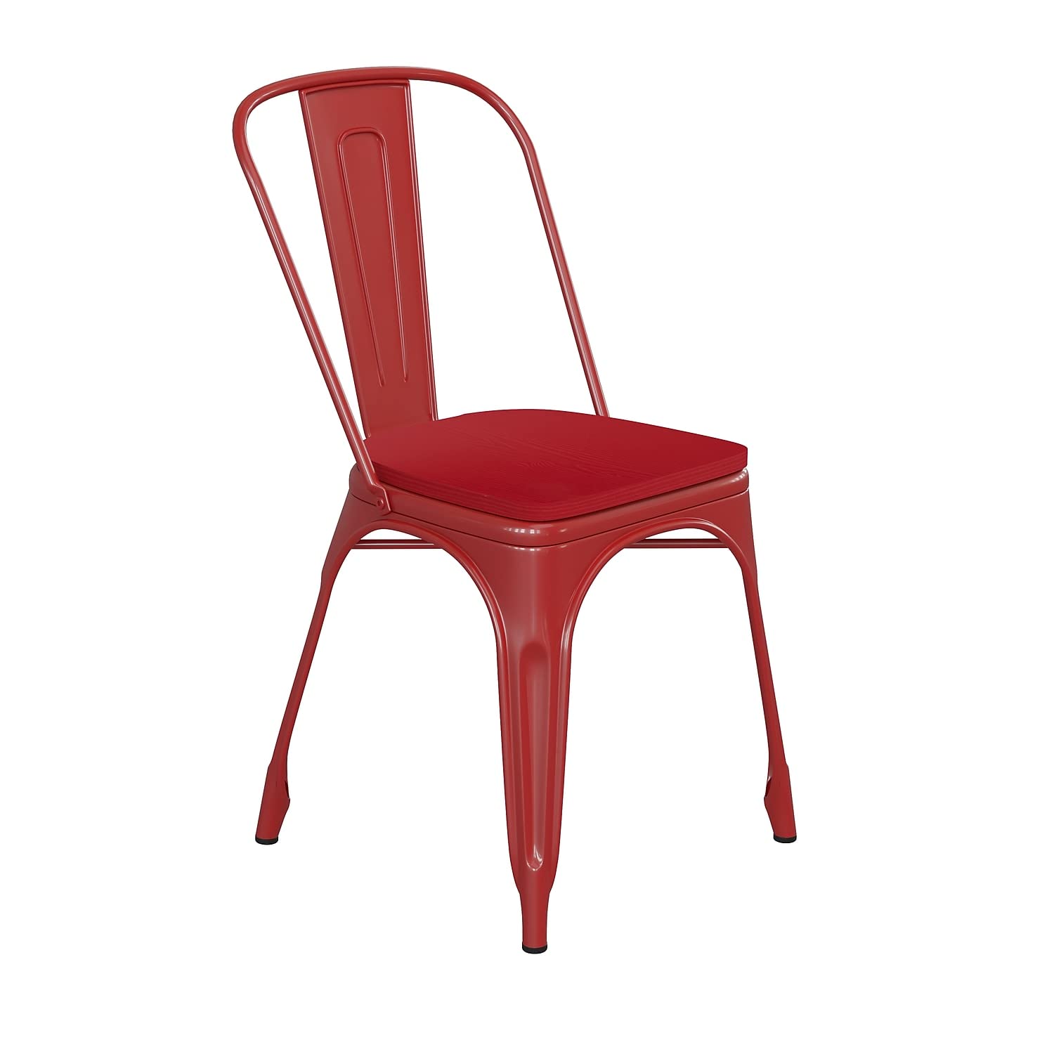 Flash Furniture Perry Indoor/Outdoor Commercial Stackable Chair With Polystyrene Seat - Red Metal Frame - Red Poly Resin Seat - Rounded Seat Edges For Comfort