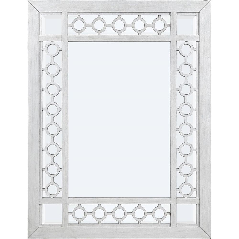 Acme Varian Rectangular Wooden Frame Mirror In Mirrored And Antique Platinum