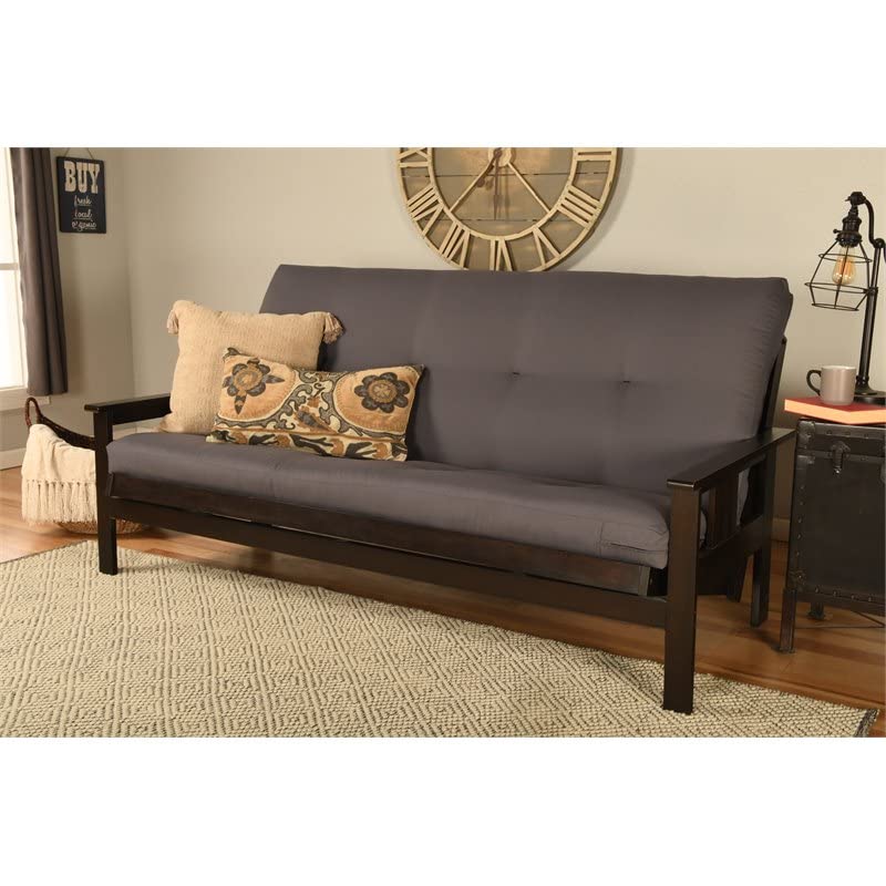 Kodiak Furniture Monterey Espresso Wood Futon with Twill Gray Mattress