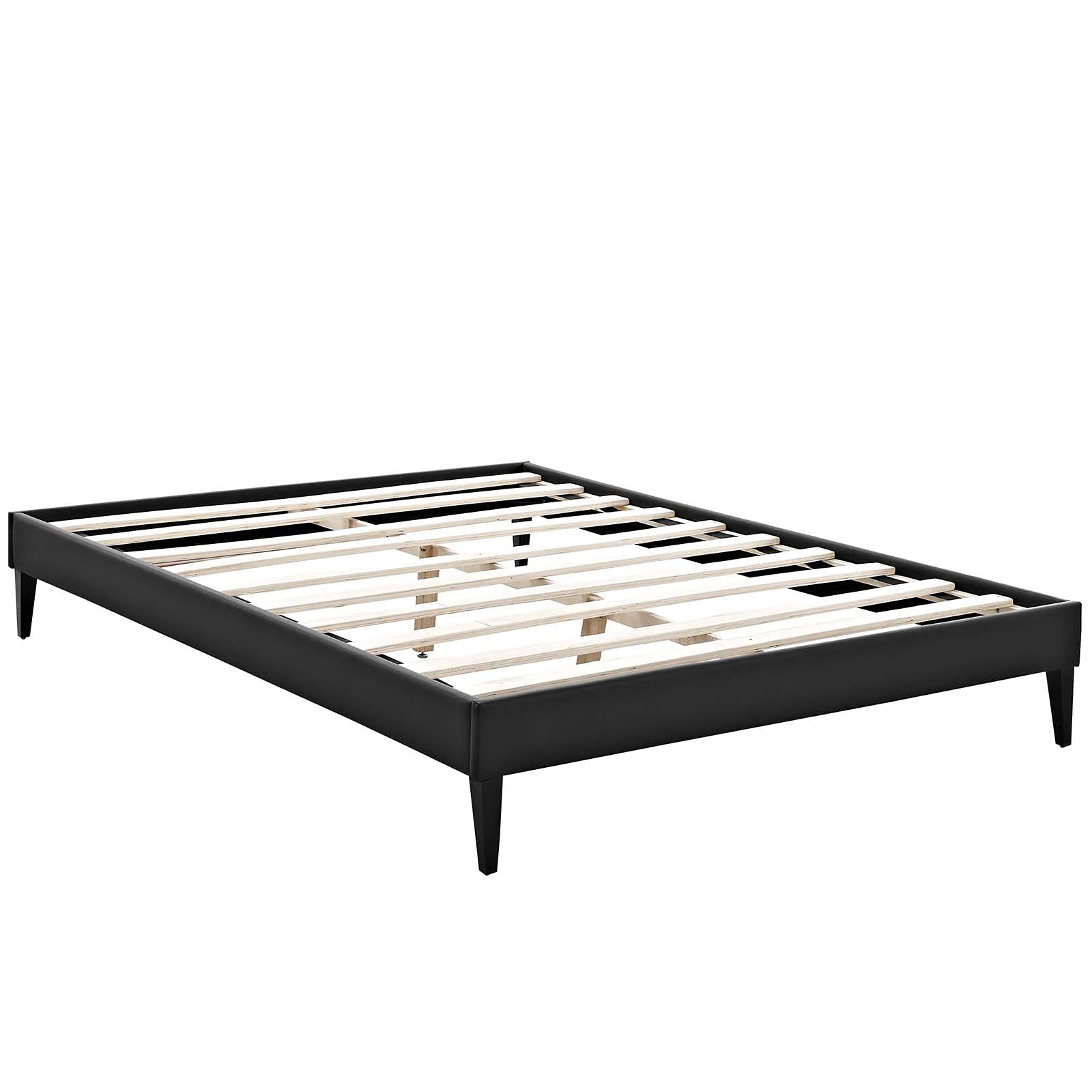 CasaFoyer  Tessie Platform Bed | Solid Wood Frame | Vinyl Upholstery | Tapered Legs | No Box Spring Needed | Compatible with Aveline Memory Foam Mattresses | Mid-Century Modern Design | Full Size | Black