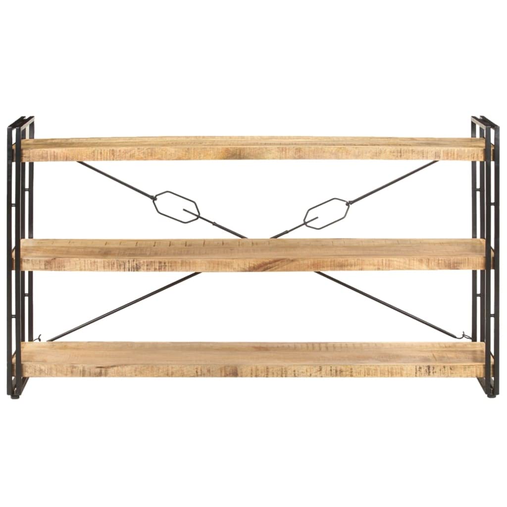 vidaXL 3-Tier Bookcase with Industrial Style, Solid Rough Mango Wood and Powder-Coated Steel Frame, Sturdy and Durable, 55.1&quot;x11.8&quot;x31.5&quot; - Brown