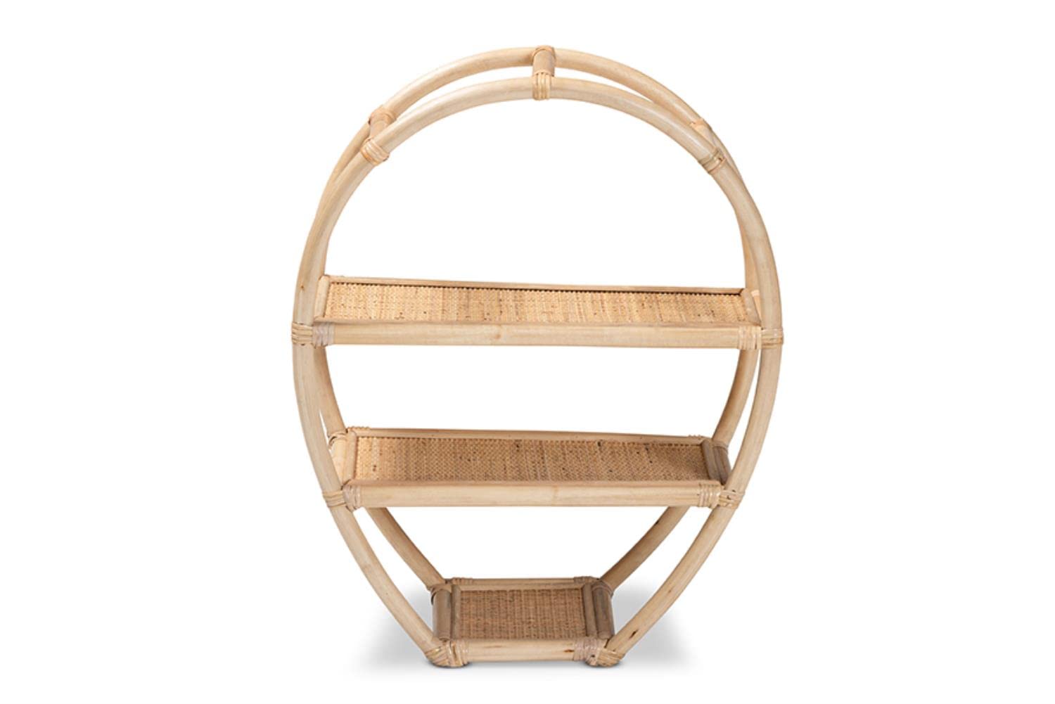 Baxton Studio Ruana Modern Bohemian Natural Brown Finished Rattan 3-Tier Display Shelf