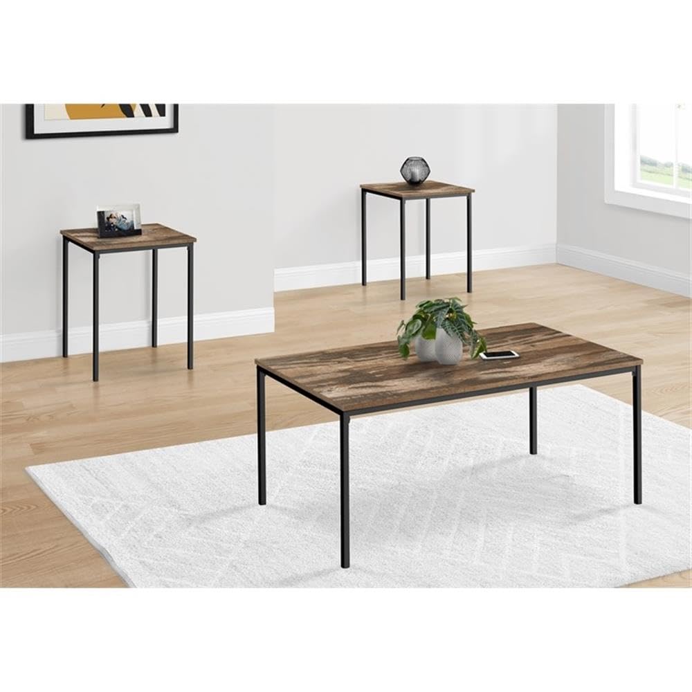 Monarch Specialties I 7893p Table Set, 3pcs Set, Coffee, End, Black Metal, Brown Reclaimed Laminate, Contemporary, Modern