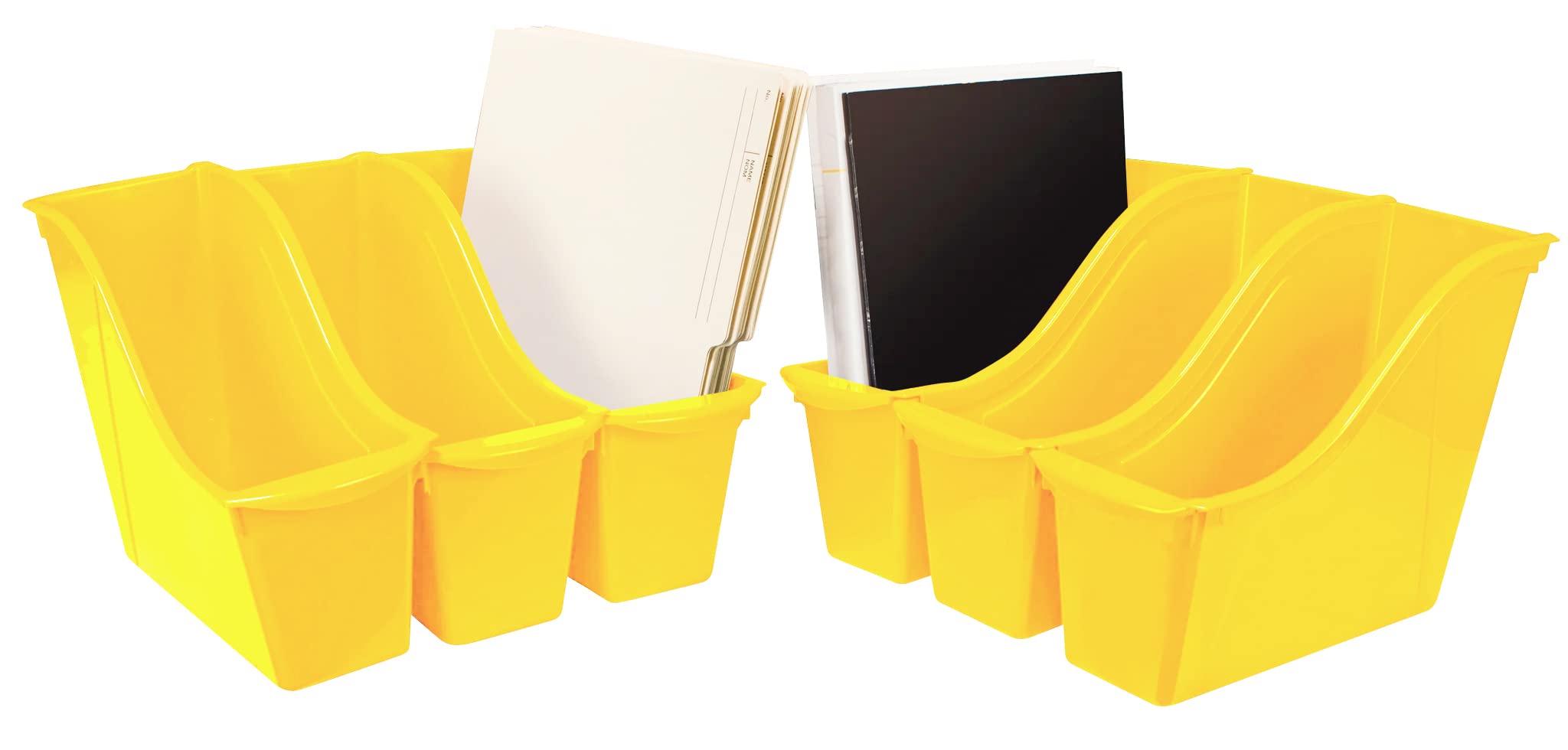 Storex Small Book Bin - Interlocking Plastic Organizer For Home, Office And Classroom, Stem Yellow, 6-Pack (71112A06C)