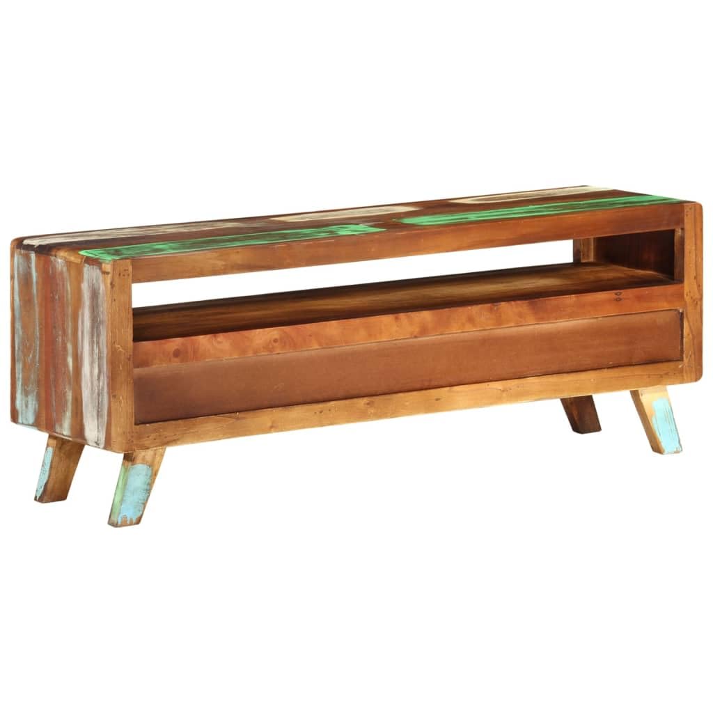vidaXL TV Stand/TV Cabinet with 3 Drawers and 1 Shelf, Handmade Solid Reclaimed Wood, Mixed Color Finish, Polished and Lacquered, 43.3&quot;x11.8&quot;x15.7&quot;