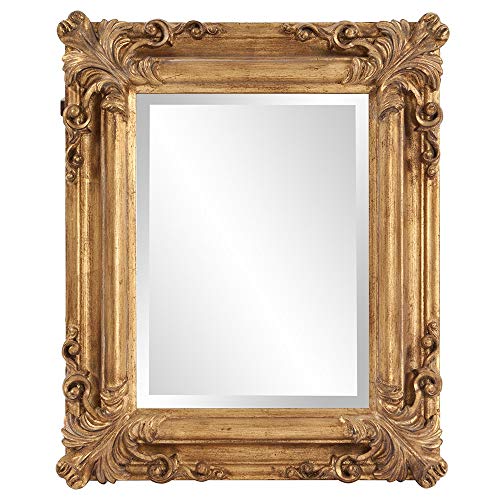 HomeRoots Rectangular Gold Leaf Mirror with Scrolling Flourish