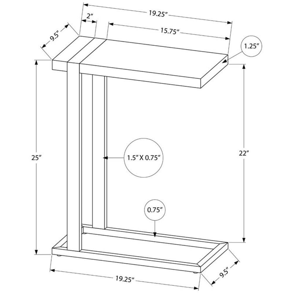 Monarch Specialties 2858, C-shaped, End, Side, Snack, Living Room, Bedroom, Laminate, Contemporary, Modern Accent Table-Grey Reclaimed Wood-Look/Black Metal, 19.25&quot; L x 9.5&quot; W x 25&quot; H