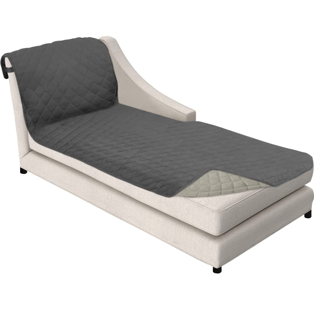 Sofa Shield Chaise Slip Cover With Patented Strap, Cushion Protector, Reversible Stain And Dog Tear Resistant Slipcover, Quilted