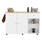 Syros Kitchen Island Cart, 6 Carter, 1 Drawer, Double Door Cabinet, 2 External Shelves, 4 Interior Shelves, White/Pine