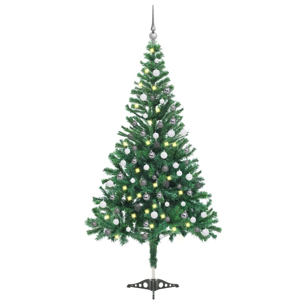 vidaXL Artificial Pre-lit Christmas Tree - Green, 47.2&quot; Tall, USB Power, 230 Branch Tips, 150 LEDs, 61 Balls