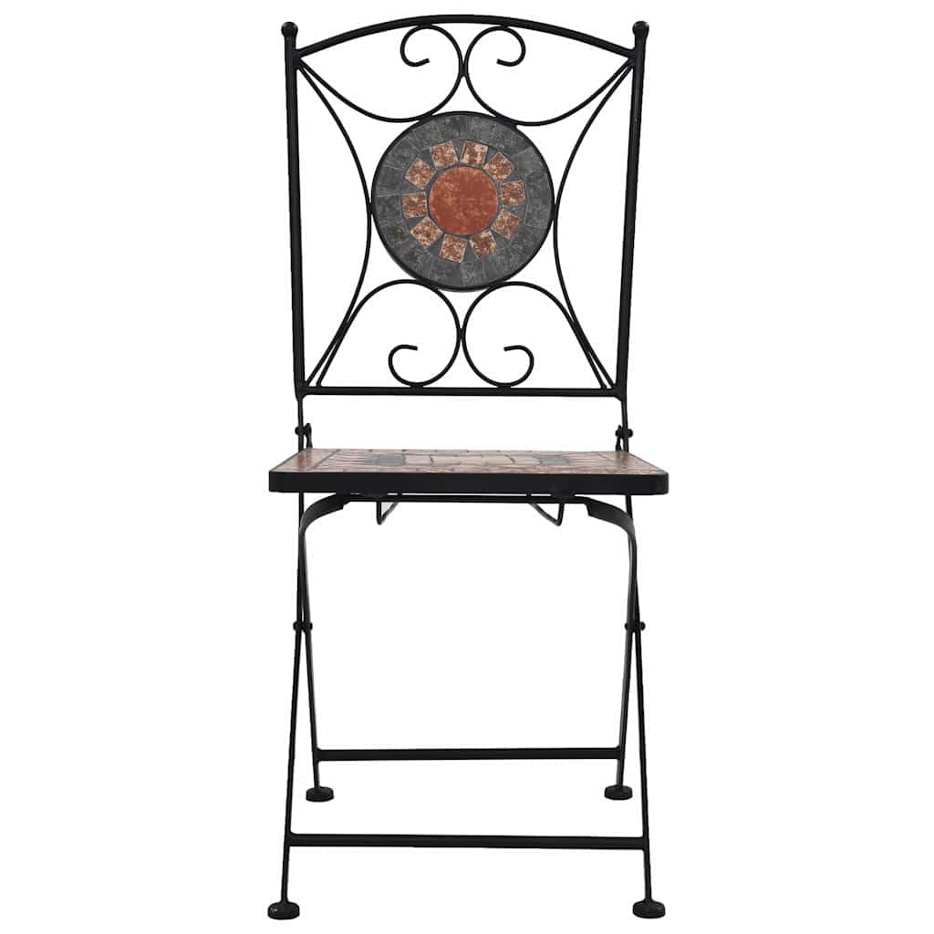 vidaXL Folding Bistro Chairs - Mosaic Outdoor Seat Set - Orange/Gray Ceramic - Patio/Garden