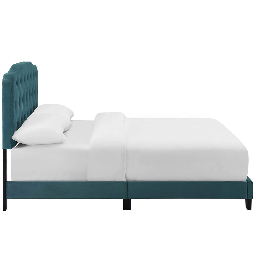 Modway Amelia Tufted Performance Velvet Upholstered Twin Bed in Sea Blue