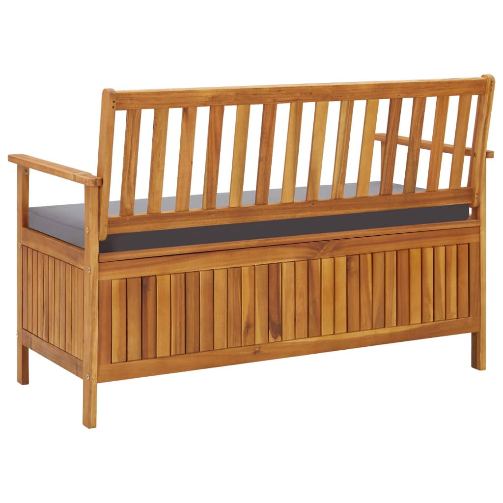 vidaXL Patio Storage Bench 47.2", Solid Acacia Wood, Dark Gray Cushion, Ample Storage Compartment, Rustic Style, Home and Garden Furniture