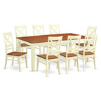 East West Furniture QUIN9-WHI-W 9 Piece Dining Table Set Includes a Rectangle Dinner Table with Butterfly Leaf and 8 Dining Room Chairs, 40x78 Inch, Buttermilk & Cherry