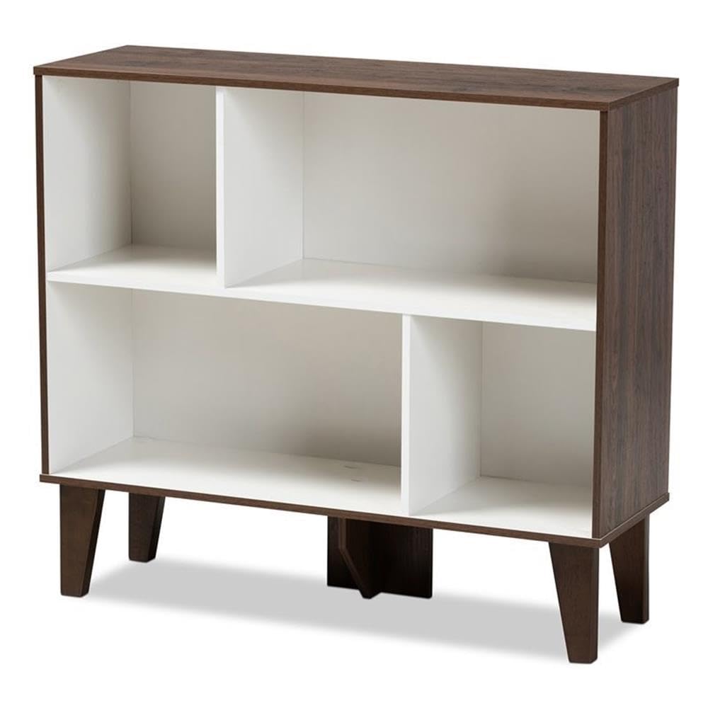 Baxton Studio Senja Two-Tone White and Walnut Finished Wood 4-Shelf Bookcase