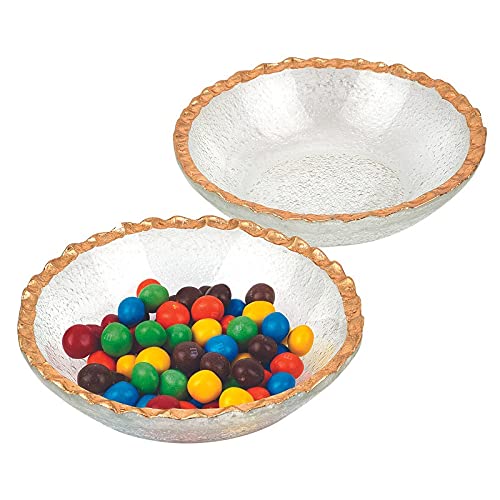 HomeRoots Set of Two 6' Bubble Glass Bowls With Scalloped Gold Rims