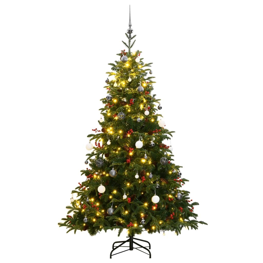 vidaXL Plastic Spruce Hinged 300 LEDs & Balls 210 cm