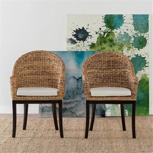 Kosas Home Owen 19&quot; Transitional Rattan Abaca and Mahogany Side Chair in Brown