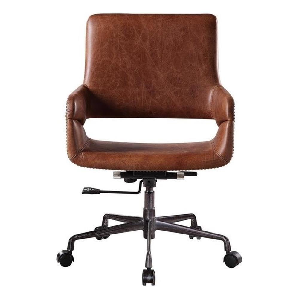 Acme Kamau Leather Upholstered Swivel Office Chair in Vintage Cocoa