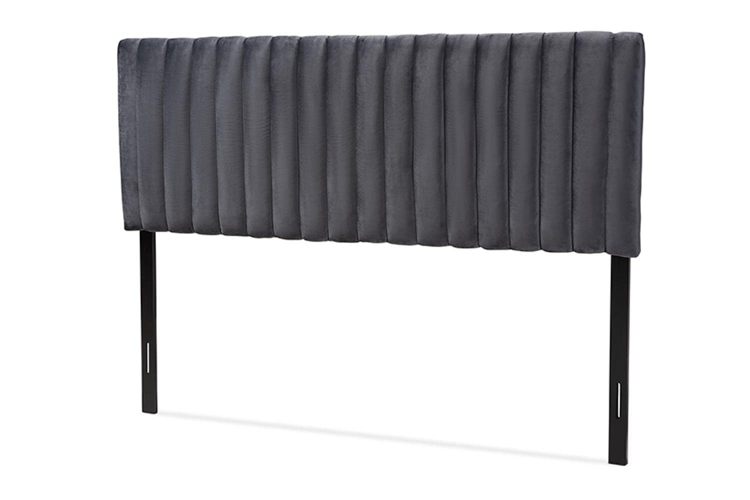 Baxton Studio Emile Modern and Contemporary Grey Velvet Fabric Upholstered and Dark Brown Finished Wood Full Size Headboard
