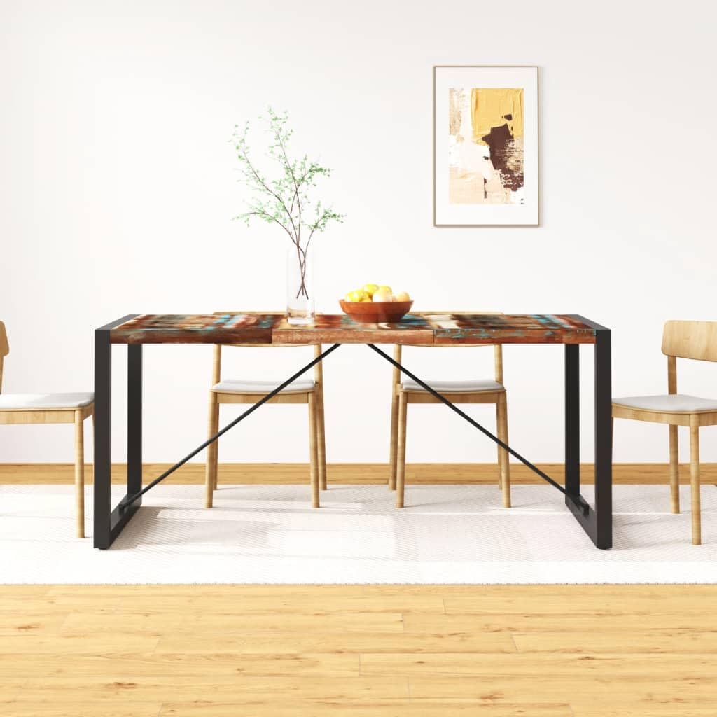 vidaXL - Solid Reclaimed Wood Dining Table, Industrial Style, Handmade with Durable Steel Legs, Multicolor Finish, Large Sized - 70.9" x 35.4" x 29.9"