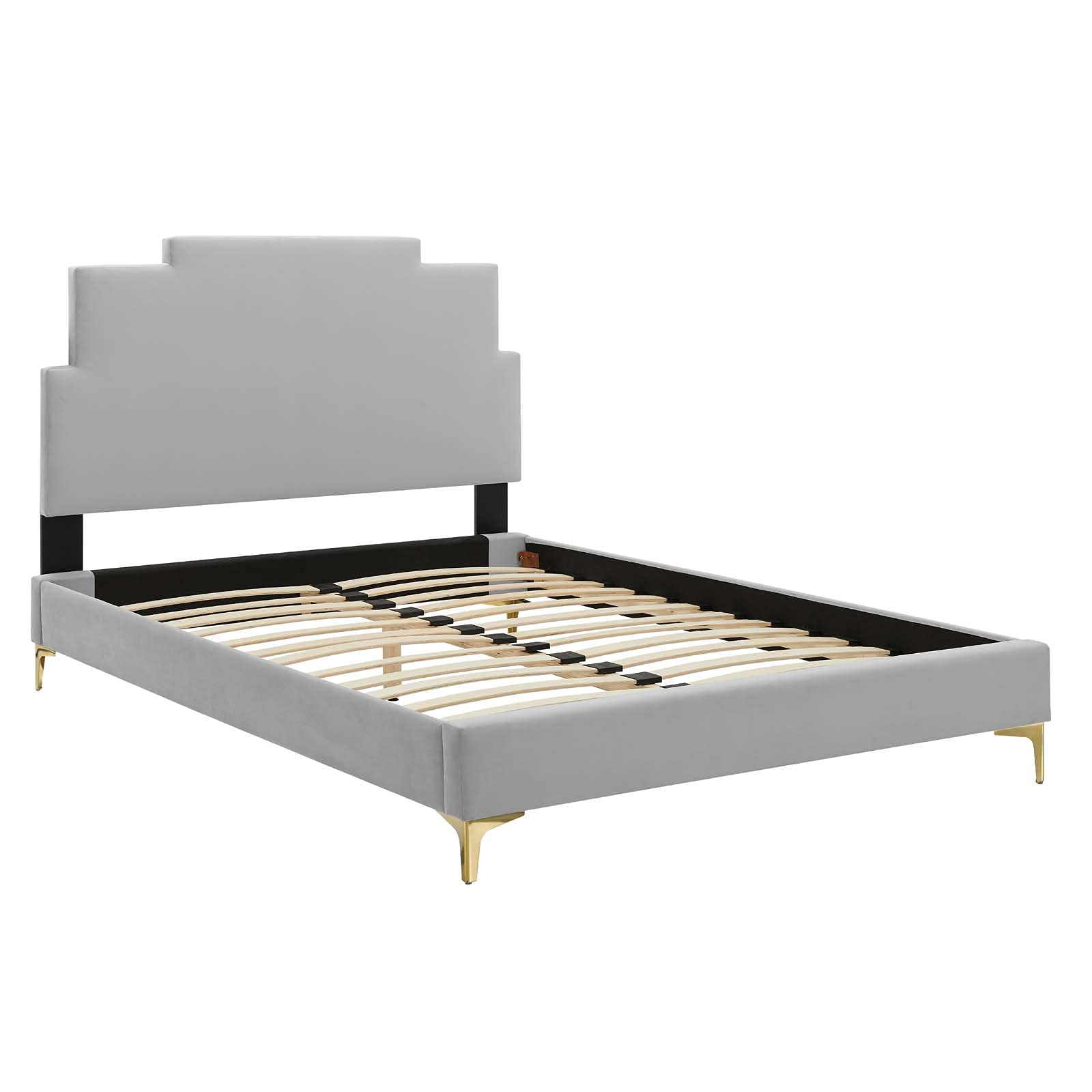 Modway MOD-6895-LGR Lindsey Performance Velvet Twin Platform Bed, Light Gray