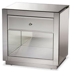 Baxton Studio Silver Hollywood Glamour Style Nightstand Bedside Table Silver/Wood Composite
