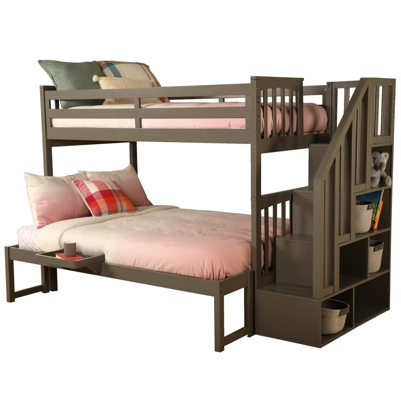 Kodiak Furniture Kelcie Twin/Full Wood Bunk Bed with Storage and Moveable Tray in Dark Gray