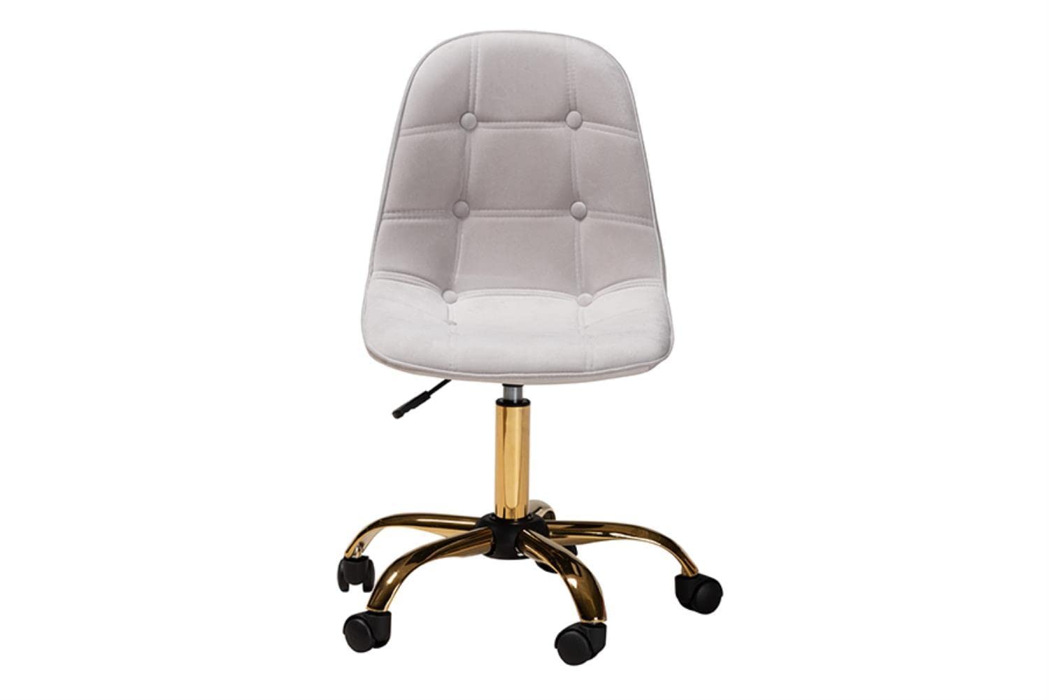 Baxton Studio Kabira Grey Velvet Fabric and Gold Metal Swivel Office Chair