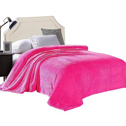 Exclusivo Mezcla Waffle Textured Soft Fleece Blanket, Twin Size Bed Blanket, Cozy Warm And Lightweight Hot Pink, 90X66 Inches