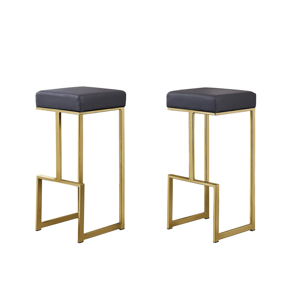 Best Master Furniture Dorrington Faux Leather Backless Bar Stool in Gray/Gold (Set of 2)