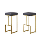 Best Master Furniture Dorrington Faux Leather Backless Bar Stool in Gray/Gold (Set of 2)