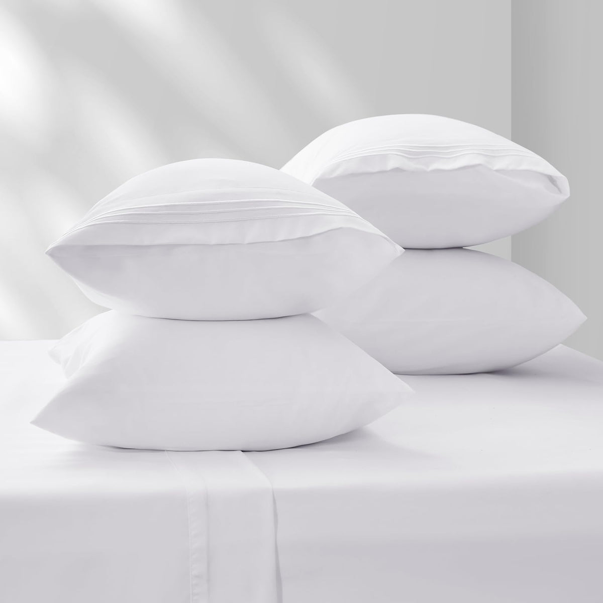 Cozylux King Pillowcase Set Of 4 Luxury 1800 Series Double Brushed Microfiber Bed Pillow Cases Embroidered 4 Pack 20X40 Inches, White Pillow Covers With Envelope Closure