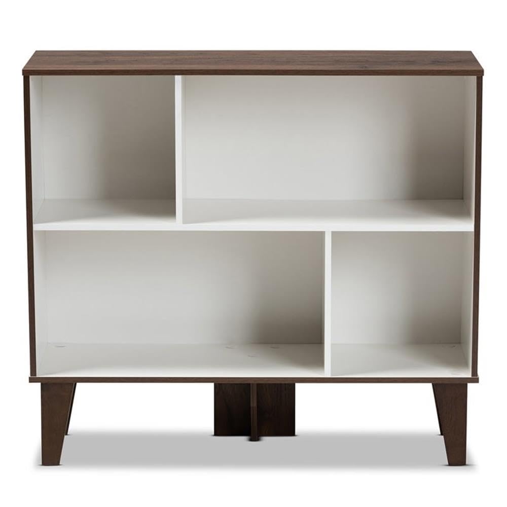 Baxton Studio Senja Two-Tone White and Walnut Finished Wood 4-Shelf Bookcase