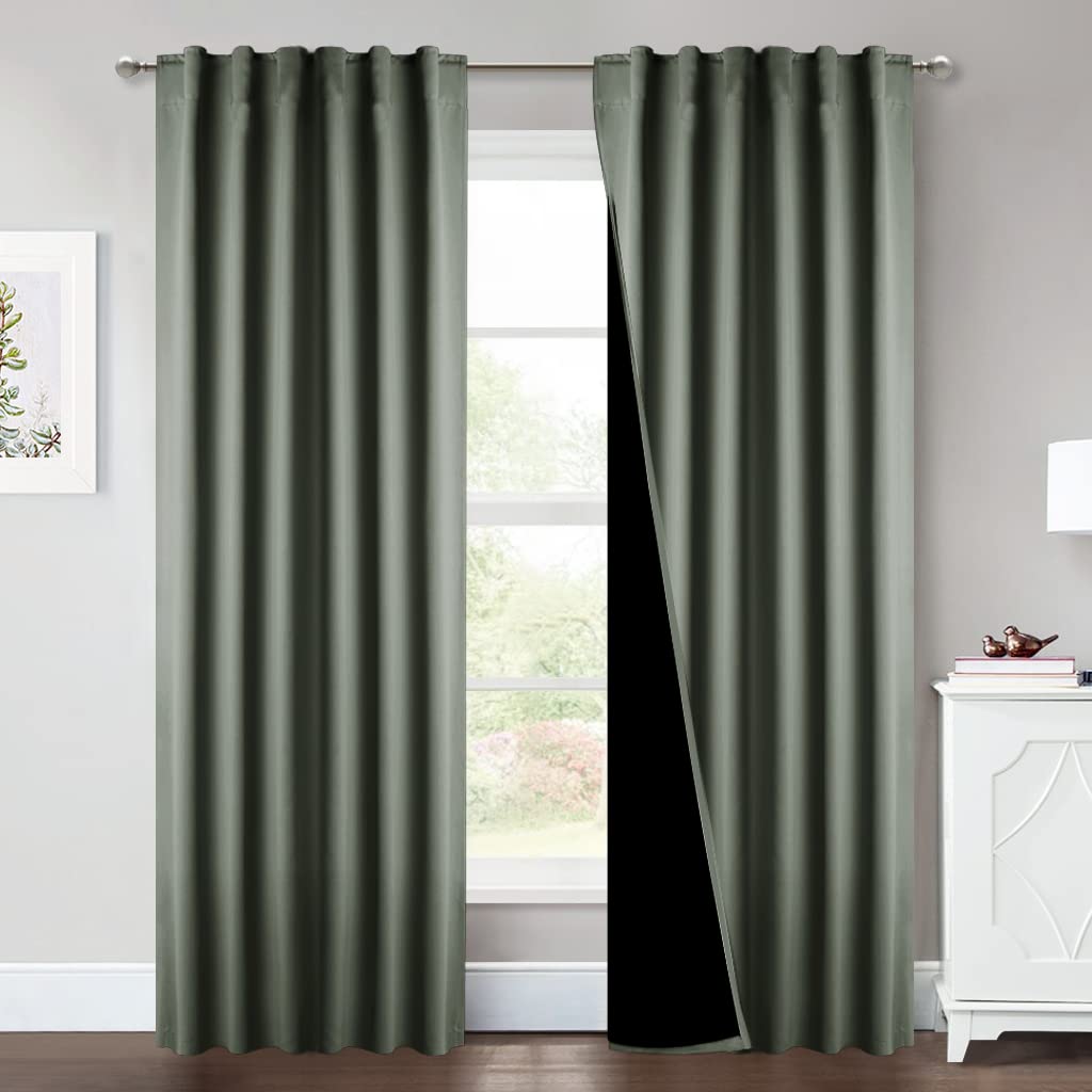 Nicetown Dark Mallard Full Shade Curtain Panels, Pair Of Energy Smart & Noise Blocking Out Blackout Drapes For Sliding Glass Doo