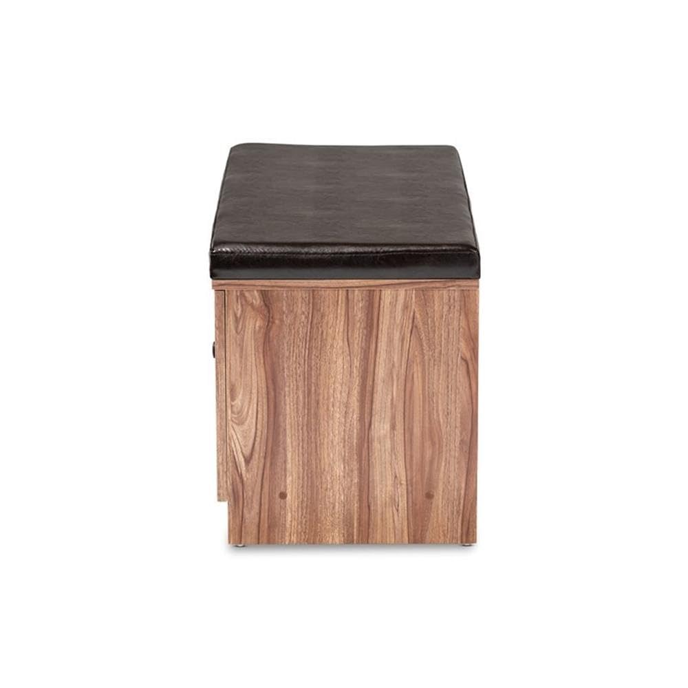 Baxton Studio Valina Modern and Contemporary Dark Brown Faux Leather Upholstered 2-Door Wood Shoe Storage Bench with Cabinet - Thumbnail 3