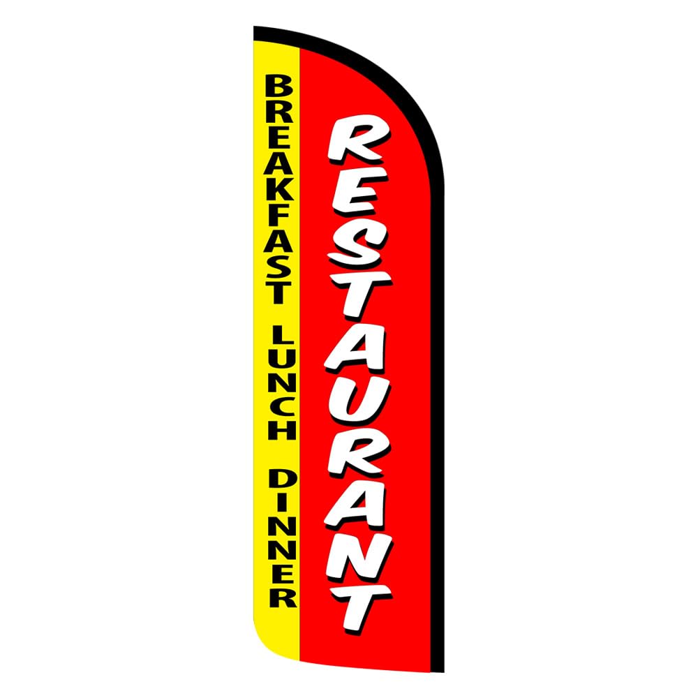 Restaurant (Breakfast Lunch Dinner) Windless Feather Flag, Flag Only (11.5' Tall X 3' Wide)