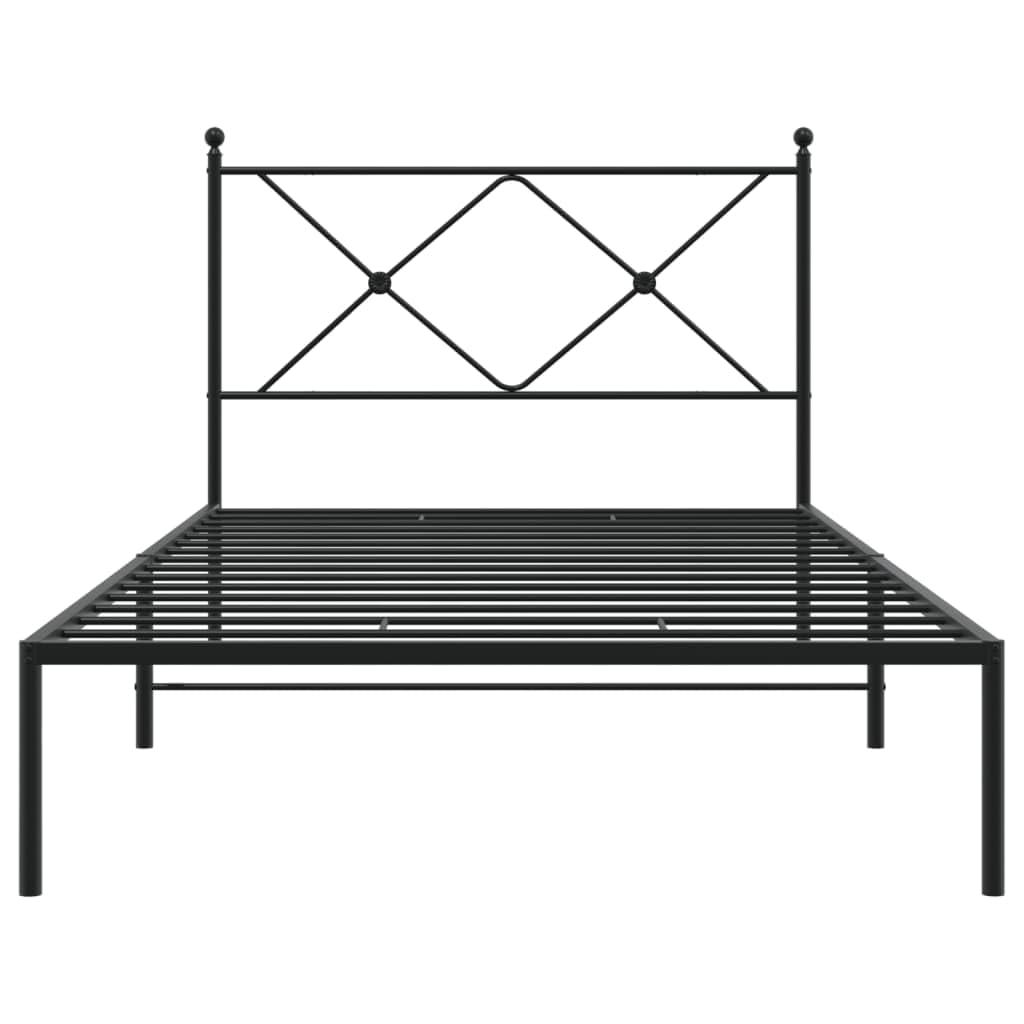 vidaXL Metal Bed Frame with Headboard - Black Powder-Coated Steel, 39.4&quot;x78.7&quot; Mattress Support, Bedroom Furniture for Modern Decor
