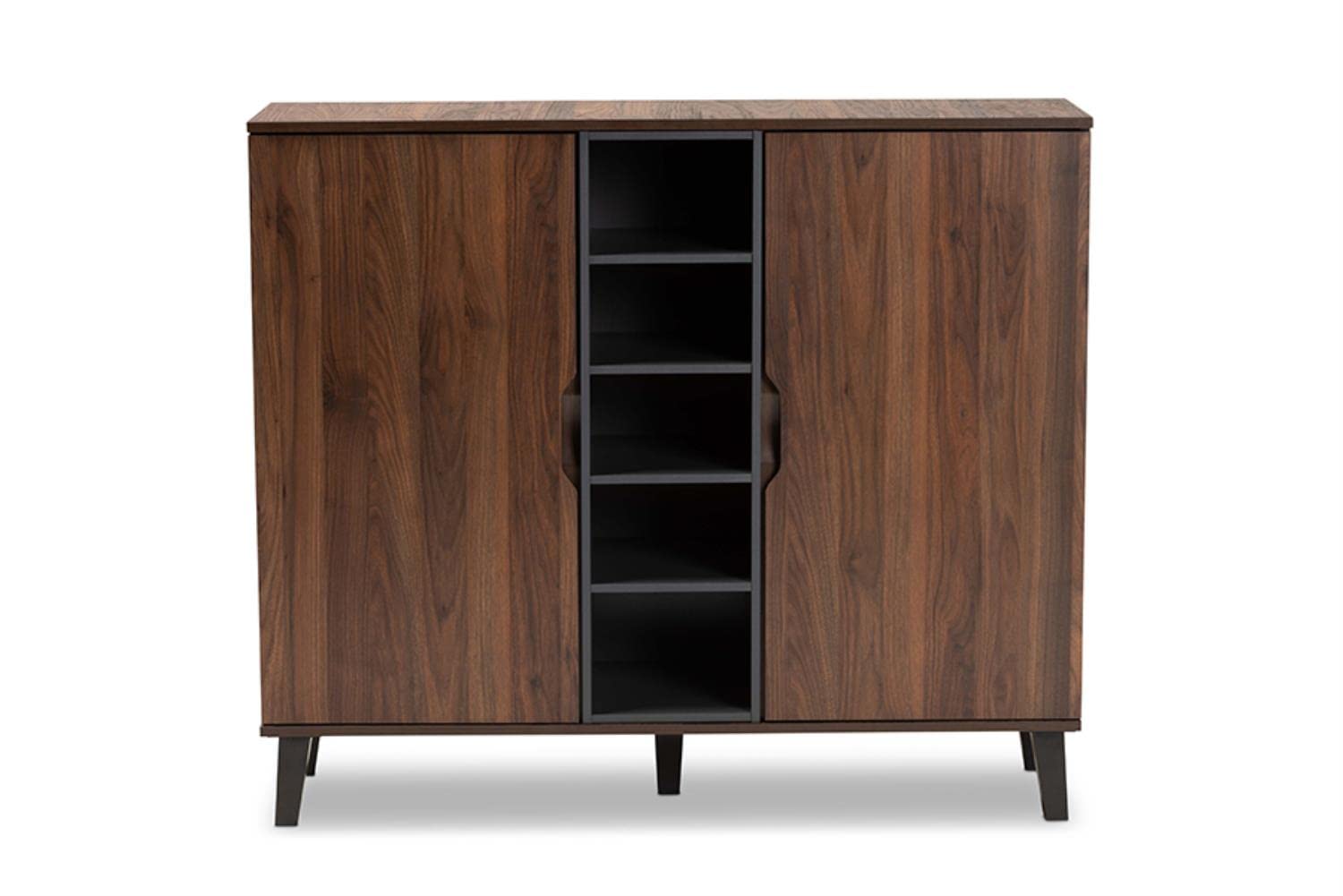 Baxton Studio Idina Mid-Century Modern Two-Tone Walnut Brown and Grey Finished Wood 2-Door Shoe Cabinet