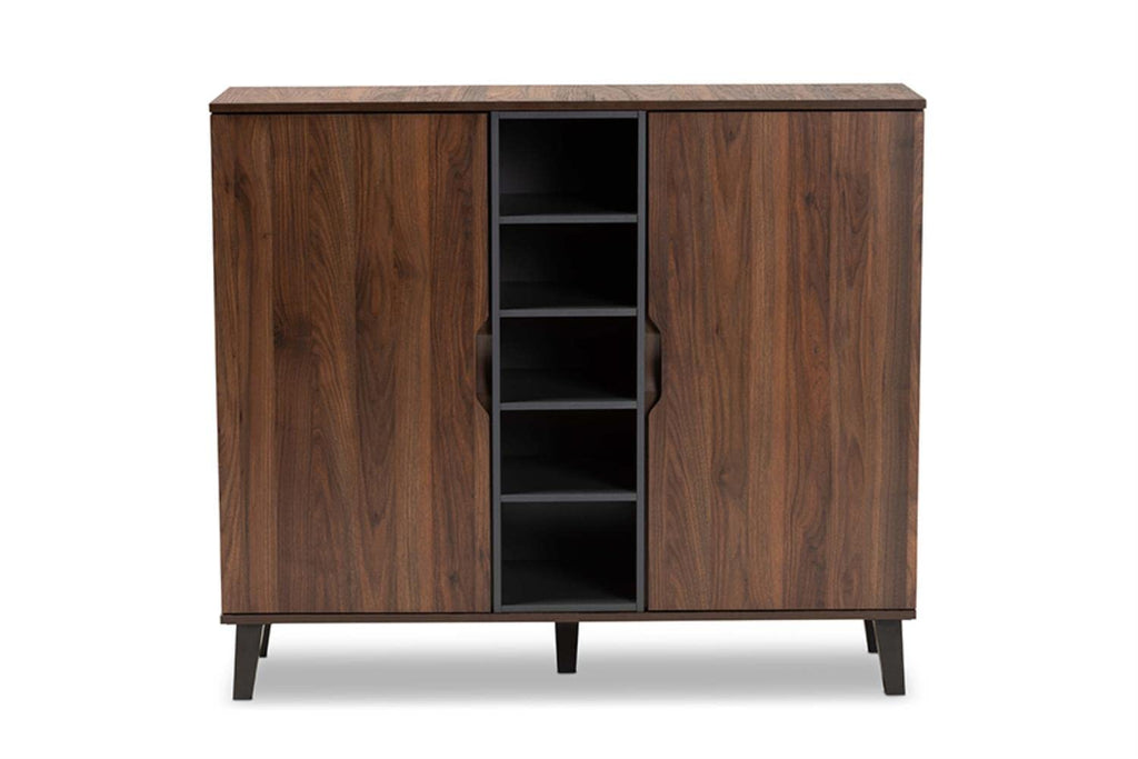 Baxton Studio Idina Mid-Century Modern Two-Tone Walnut Brown and Grey Finished Wood 2-Door Shoe Cabinet