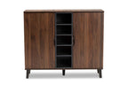 Baxton Studio Idina Mid-Century Modern Two-Tone Walnut Brown and Grey Finished Wood 2-Door Shoe Cabinet