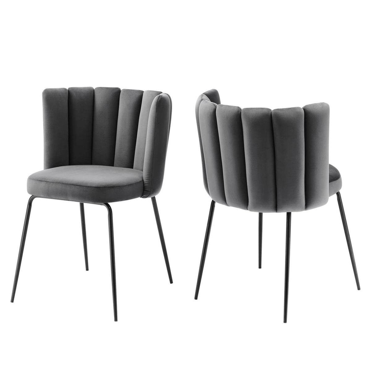 Modway Virtue Performance Velvet Dining Chairs-Set of 2, Black Navy