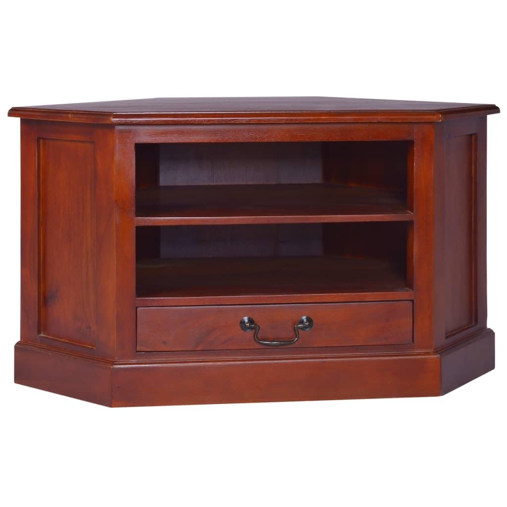 vidaXL Solid Mahogany Wood Corner TV Cabinet Stand HiFi Stereo Unit Side Plasma Cabinet Lowboard Entertainment Center Living Room Classical Brown