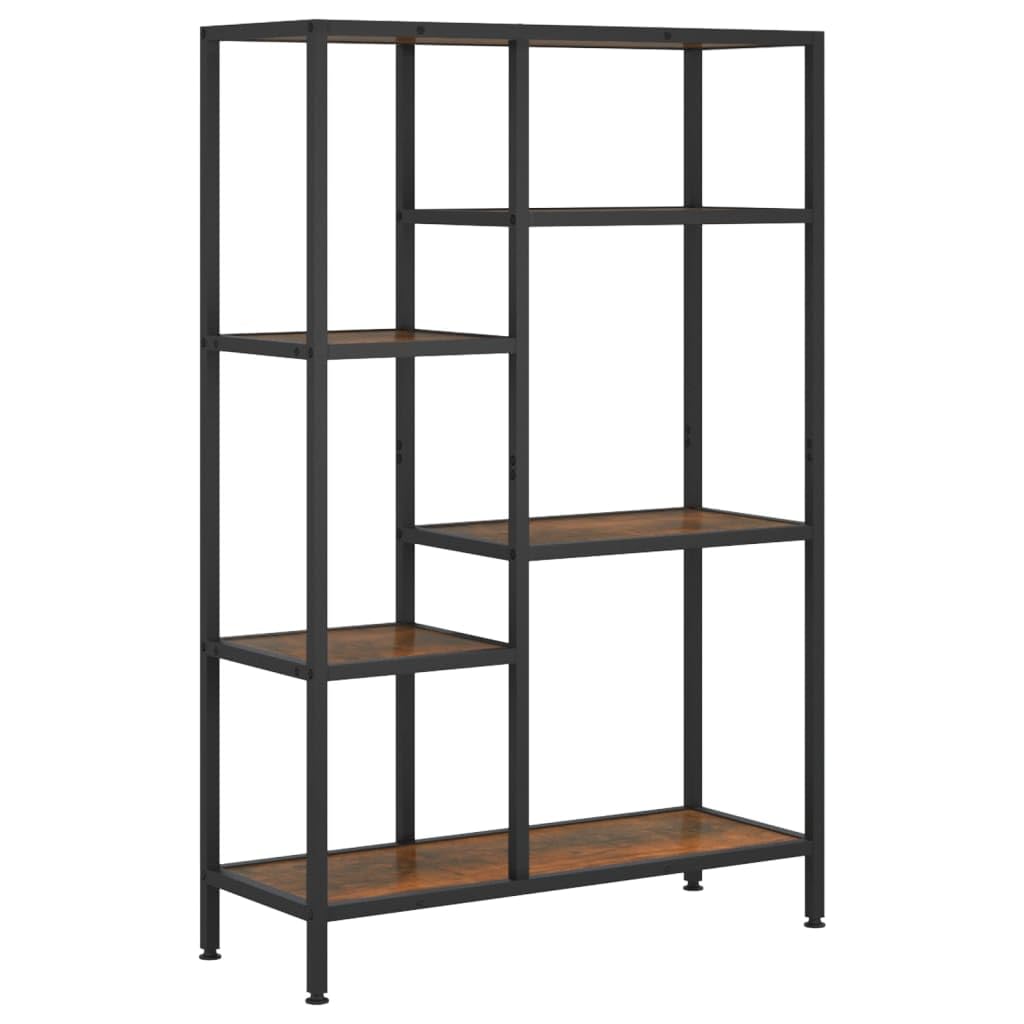 vidaXL Modern Freestanding Book Shelf - Steel and Engineered Wood Bookcase - Multi-Shelf Storage Unit for Books and Decor - Dark Brown and Black