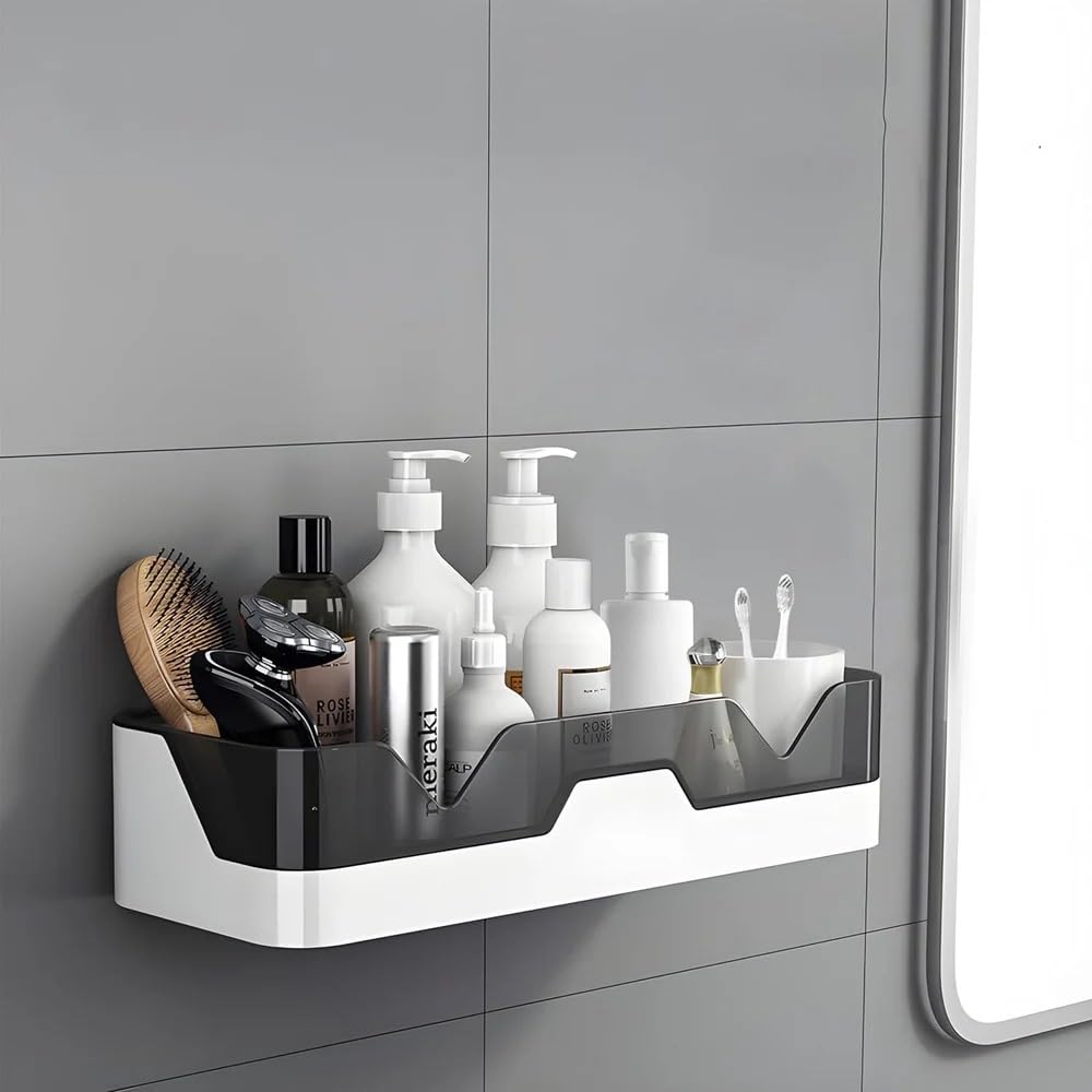 Plastic Bathroom Rack Wall Mounted Waterproof Bathroom Shelf Organizer Multipurpose Storage Rack for Shampoo Soap Toiletries Dur