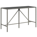 vidaXL Gray Bar Table with Tempered Glass Top, PE Rattan Design - Stylish and Durable Outdoor Table for Patios, Gardens, Living 