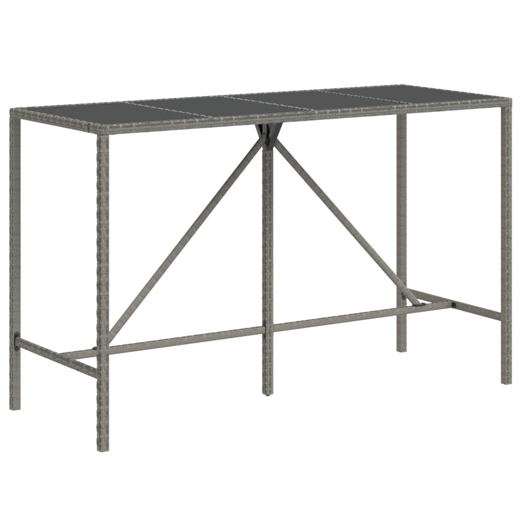 vidaXL Gray Bar Table with Tempered Glass Top, PE Rattan Design - Stylish and Durable Outdoor Table for Patios, Gardens, Living Spaces