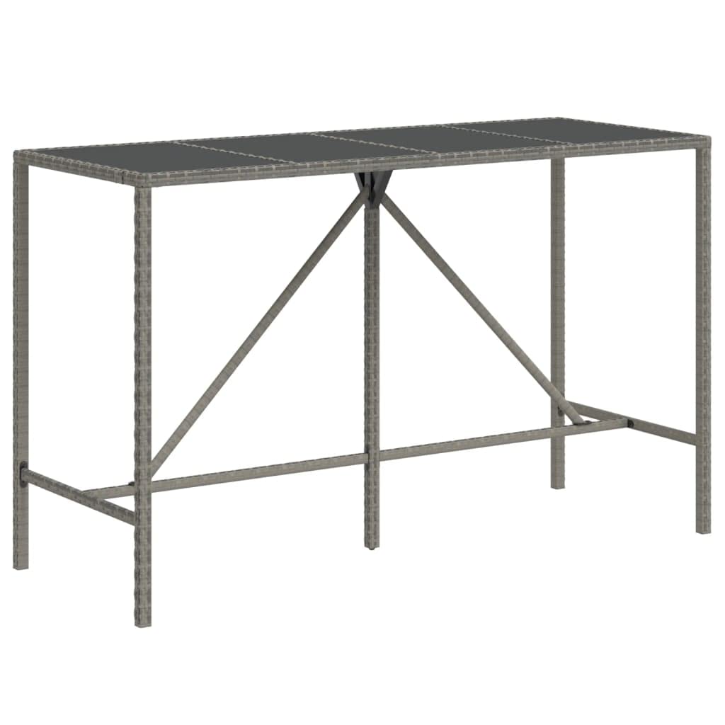 vidaXL Gray Bar Table with Tempered Glass Top, PE Rattan Design - Stylish and Durable Outdoor Table for Patios, Gardens, Living 