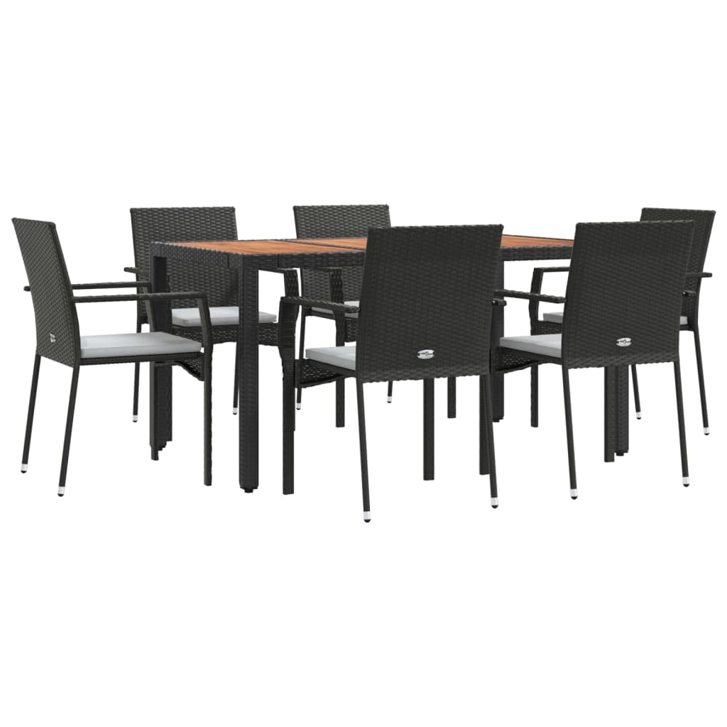 vidaXL Patio Dining Set 7 Piece, Patio Conversation Set with Cushions, Outdoor Furniture Set for Garden Backyard Poolside, Black Poly Rattan